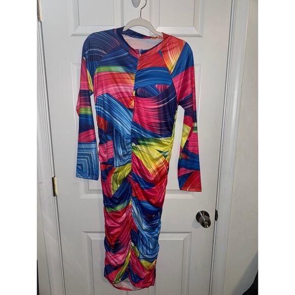 Maweii Allover Print Mock Neck Bodycon Dress size L - Picture 3 of 6